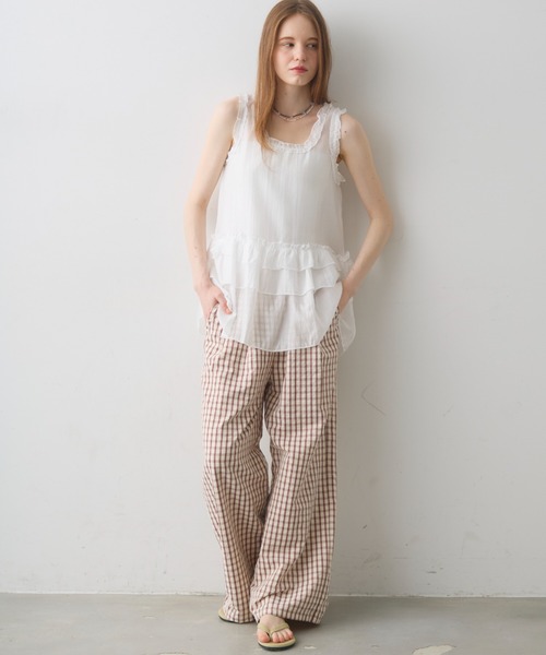 Crisp(クリスプ)の「frill design sheer tunic / フリルデザインシアーチュニック(チュニック・レディース・ダークグレー/ホワイト・FREE)」の10枚目の写真