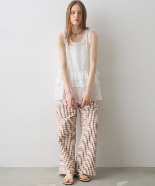 Crisp(クリスプ)の「frill design sheer tunic / フリルデザインシアーチュニック(チュニック・レディース・ダークグレー/ホワイト・FREE)」の11枚目の写真