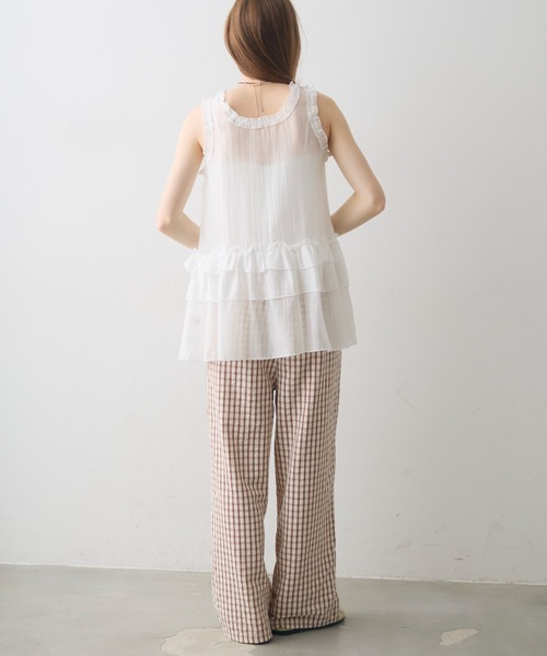 Crisp(クリスプ)の「frill design sheer tunic / フリルデザインシアーチュニック(チュニック・レディース・ダークグレー/ホワイト・FREE)」の4枚目の写真