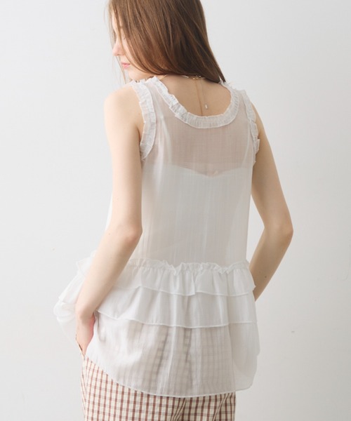 Crisp(クリスプ)の「frill design sheer tunic / フリルデザインシアーチュニック(チュニック・レディース・ダークグレー/ホワイト・FREE)」の7枚目の写真