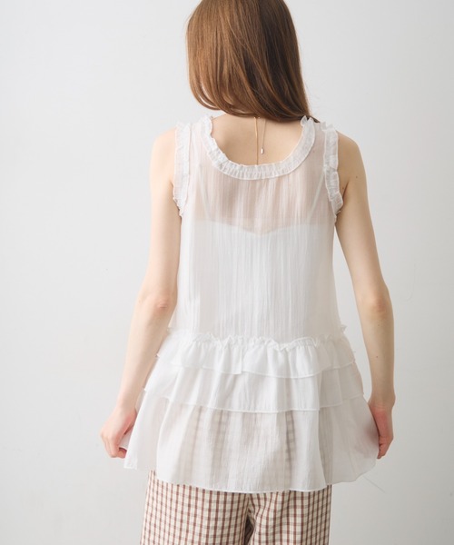 Crisp(クリスプ)の「frill design sheer tunic / フリルデザインシアーチュニック(チュニック・レディース・ダークグレー/ホワイト・FREE)」の8枚目の写真