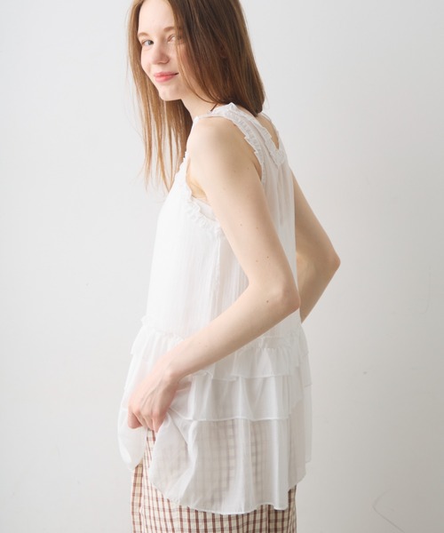 Crisp(クリスプ)の「frill design sheer tunic / フリルデザインシアーチュニック(チュニック・レディース・ダークグレー/ホワイト・FREE)」の9枚目の写真