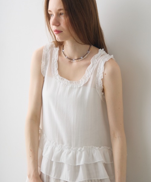 Crisp(クリスプ)の「frill design sheer tunic / フリルデザインシアーチュニック(チュニック・レディース・ダークグレー/ホワイト・FREE)」の6枚目の写真