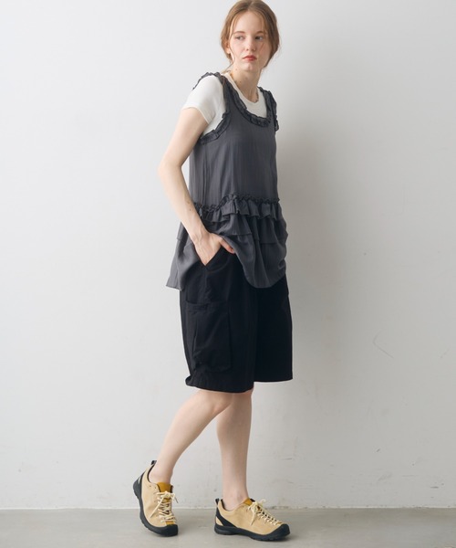 Crisp(クリスプ)の「frill design sheer tunic / フリルデザインシアーチュニック(チュニック・レディース・ダークグレー/ホワイト・FREE)」の15枚目の写真