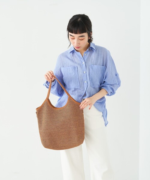 collex(コレックス)の「2WAYペーパーライクトート&ショルダーバッグ(かごバッグ・レディース・キャメル/ブラック・フリー)」の9枚目の写真