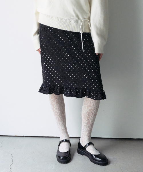 DOT FRILL MIDI SKIRT BLACK（スカート）｜ROLAROLA（ロラロラ）の