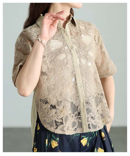 Sawa a la mode(サワアラモード)の「刺繍レースシャツブラウス(シャツ/ブラウス・レディース・オフホワイト/ブラック・FREE)」の21枚目の写真