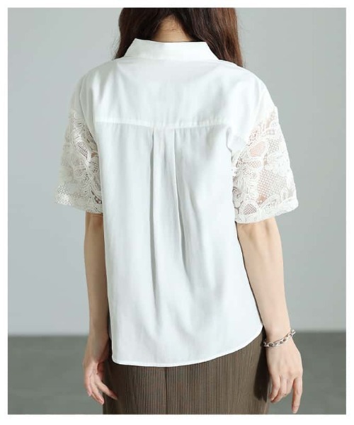 Sawa a la mode(サワアラモード)の「刺繍レースシャツブラウス(シャツ/ブラウス・レディース・オフホワイト/ブラック・FREE)」の3枚目の写真