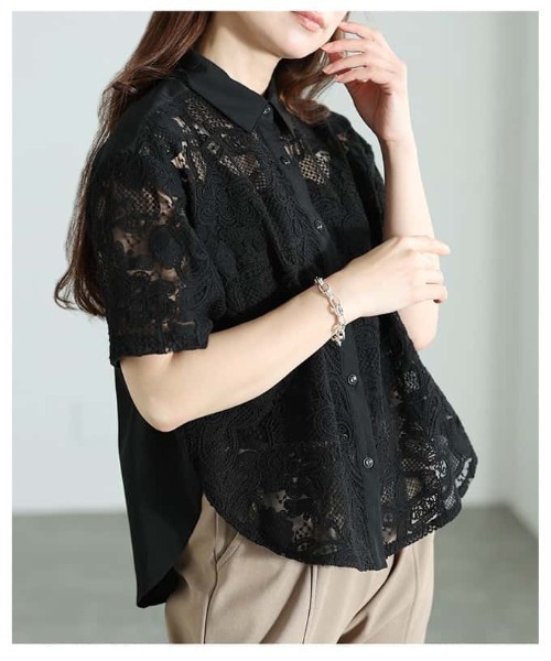 Sawa a la mode(サワアラモード)の「刺繍レースシャツブラウス(シャツ/ブラウス・レディース・オフホワイト/ブラック・FREE)」の5枚目の写真