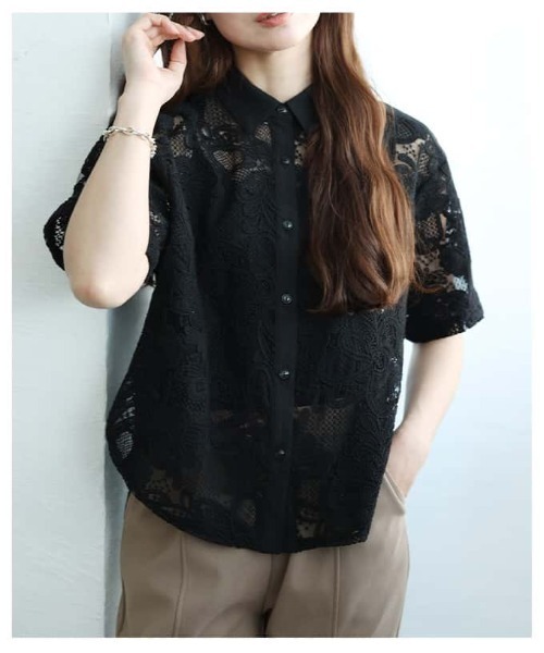 Sawa a la mode(サワアラモード)の「刺繍レースシャツブラウス(シャツ/ブラウス・レディース・オフホワイト/ブラック・FREE)」の7枚目の写真