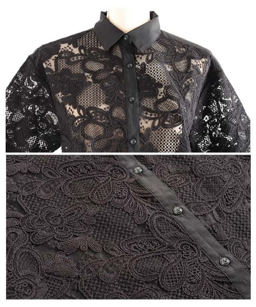 Sawa a la mode(サワアラモード)の「刺繍レースシャツブラウス(シャツ/ブラウス・レディース・オフホワイト/ブラック・FREE)」の8枚目の写真