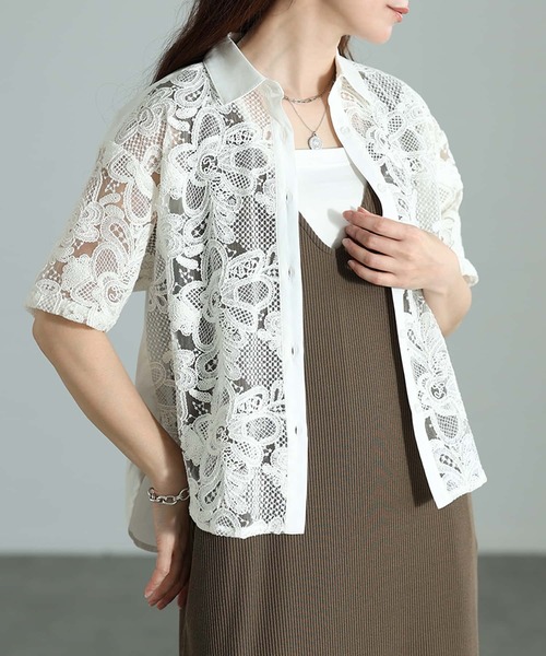 Sawa a la mode(サワアラモード)の「刺繍レースシャツブラウス(シャツ/ブラウス・レディース・オフホワイト/ブラック・FREE)」の12枚目の写真