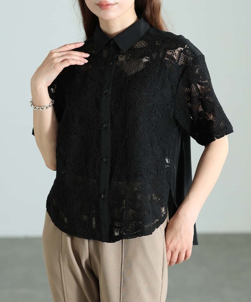 Sawa a la mode(サワアラモード)の「刺繍レースシャツブラウス(シャツ/ブラウス・レディース・オフホワイト/ブラック・FREE)」の13枚目の写真