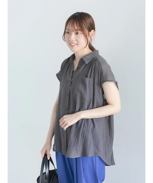 Te chichi(テチチ)の「【7色展開】シャンブレーボイルフレンチスリーブシャツ(シャツ/ブラウス・レディース・オフホワイト/パープル/グリーン/チャコールグレー/マスタード/ブルー/テラコッタ・F)」の9枚目の写真