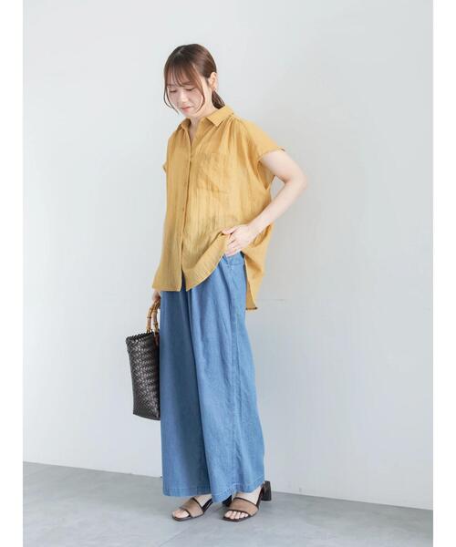 Te chichi(テチチ)の「【7色展開】シャンブレーボイルフレンチスリーブシャツ(シャツ/ブラウス・レディース・オフホワイト/パープル/グリーン/チャコールグレー/マスタード/ブルー/テラコッタ・F)」の10枚目の写真