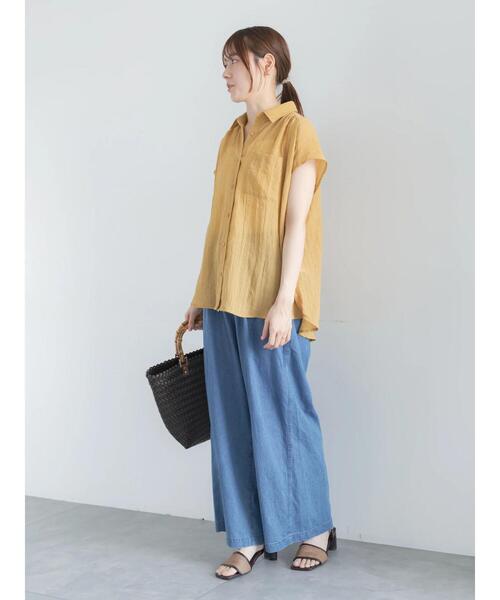 Te chichi(テチチ)の「【7色展開】シャンブレーボイルフレンチスリーブシャツ(シャツ/ブラウス・レディース・オフホワイト/パープル/グリーン/チャコールグレー/マスタード/ブルー/テラコッタ・F)」の11枚目の写真