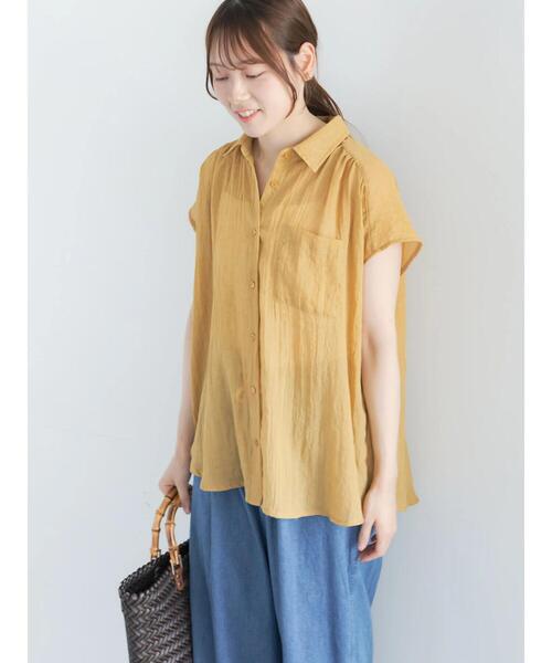Te chichi(テチチ)の「【7色展開】シャンブレーボイルフレンチスリーブシャツ(シャツ/ブラウス・レディース・オフホワイト/パープル/グリーン/チャコールグレー/マスタード/ブルー/テラコッタ・F)」の12枚目の写真