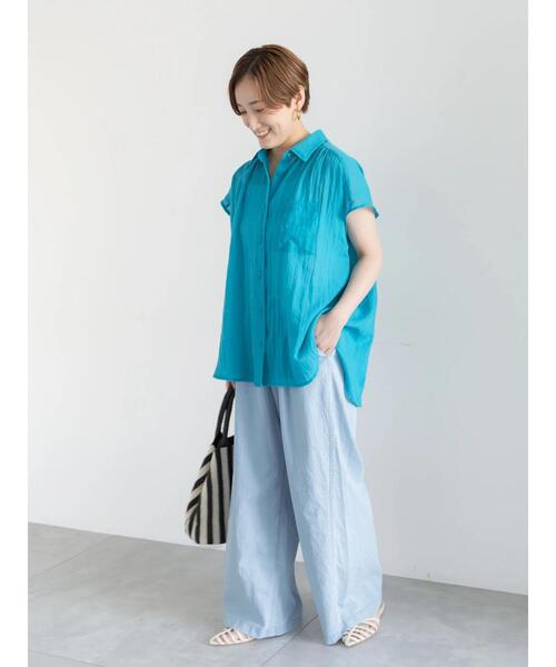 Te chichi(テチチ)の「【7色展開】シャンブレーボイルフレンチスリーブシャツ(シャツ/ブラウス・レディース・オフホワイト/パープル/グリーン/チャコールグレー/マスタード/ブルー/テラコッタ・F)」の13枚目の写真