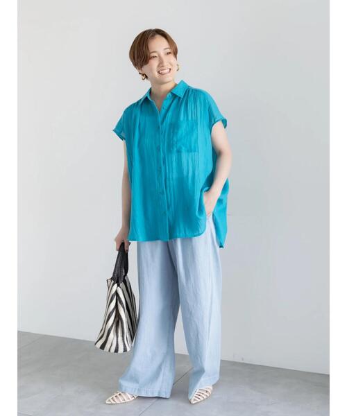 Te chichi(テチチ)の「【7色展開】シャンブレーボイルフレンチスリーブシャツ(シャツ/ブラウス・レディース・オフホワイト/パープル/グリーン/チャコールグレー/マスタード/ブルー/テラコッタ・F)」の14枚目の写真