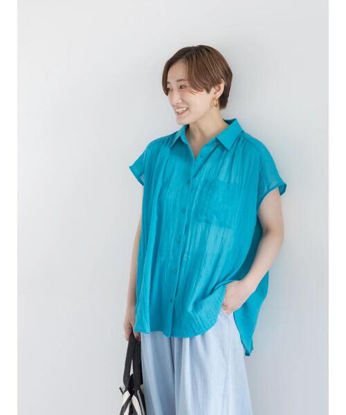 Te chichi(テチチ)の「【7色展開】シャンブレーボイルフレンチスリーブシャツ(シャツ/ブラウス・レディース・オフホワイト/パープル/グリーン/チャコールグレー/マスタード/ブルー/テラコッタ・F)」の16枚目の写真