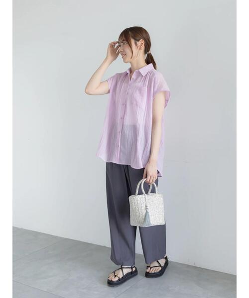 Te chichi(テチチ)の「【7色展開】シャンブレーボイルフレンチスリーブシャツ(シャツ/ブラウス・レディース・オフホワイト/パープル/グリーン/チャコールグレー/マスタード/ブルー/テラコッタ・F)」の17枚目の写真