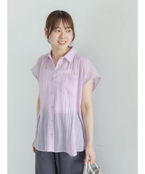 Te chichi(テチチ)の「【7色展開】シャンブレーボイルフレンチスリーブシャツ(シャツ/ブラウス・レディース・オフホワイト/パープル/グリーン/チャコールグレー/マスタード/ブルー/テラコッタ・F)」の19枚目の写真