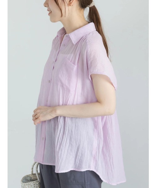 Te chichi(テチチ)の「【7色展開】シャンブレーボイルフレンチスリーブシャツ(シャツ/ブラウス・レディース・オフホワイト/パープル/グリーン/チャコールグレー/マスタード/ブルー/テラコッタ・F)」の6枚目の写真