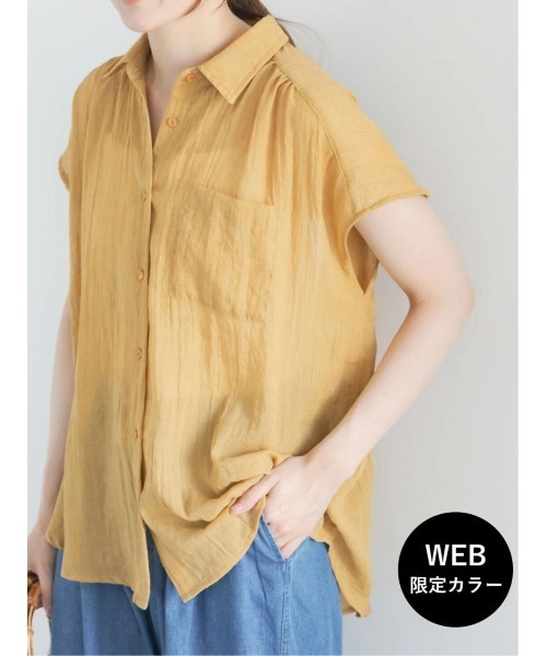 Te chichi(テチチ)の「【7色展開】シャンブレーボイルフレンチスリーブシャツ(シャツ/ブラウス・レディース・オフホワイト/パープル/グリーン/チャコールグレー/マスタード/ブルー/テラコッタ・F)」の7枚目の写真