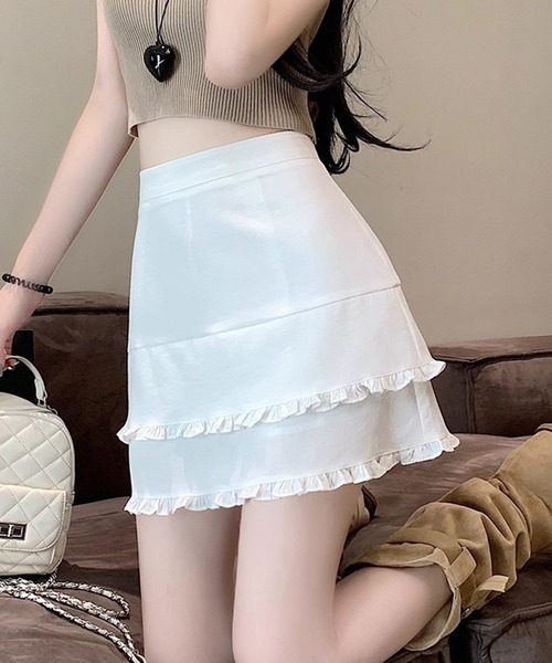 shyam inspiration(シャムインスピレーション)の「2段フリル切替ティアードミニスカート(スカート・レディース・ブラック/ホワイト・M/S)」の3枚目の写真