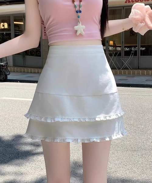 shyam inspiration(シャムインスピレーション)の「2段フリル切替ティアードミニスカート(スカート・レディース・ブラック/ホワイト・M/S)」の6枚目の写真