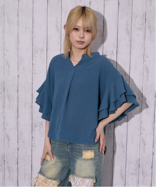GORGE（ゴージ）の「《袖フリル・抜け感》カットスキッパーシャツ／フェミニン×ナチュラル／春夏／全4色（シャツ/ブラウス・レディース・ブラック/チャコール/アイボリー/ブルー・F）」の10枚目の写真
