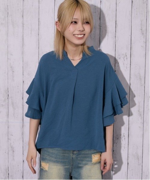 GORGE（ゴージ）の「《袖フリル・抜け感》カットスキッパーシャツ／フェミニン×ナチュラル／春夏／全4色（シャツ/ブラウス・レディース・ブラック/チャコール/アイボリー/ブルー・F）」の11枚目の写真