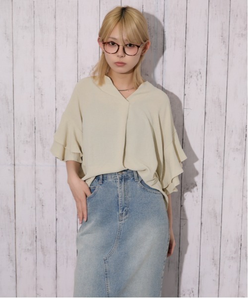 GORGE（ゴージ）の「《袖フリル・抜け感》カットスキッパーシャツ／フェミニン×ナチュラル／春夏／全4色（シャツ/ブラウス・レディース・ブラック/チャコール/アイボリー/ブルー・F）」の15枚目の写真