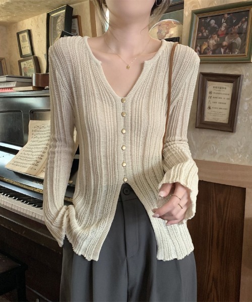 Ritzy(リッツィー)の「透かし編みリブニットセーター(ニット/セーター・レディース・ベージュ/カーキ/ブラック・FREE)」の4枚目の写真
