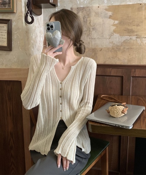 Ritzy(リッツィー)の「透かし編みリブニットセーター(ニット/セーター・レディース・ベージュ/カーキ/ブラック・FREE)」の7枚目の写真