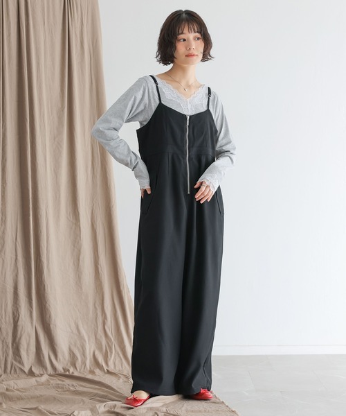 n'OrLABEL（ノアールレーベル）の「フロントジップサロペット（サロペット/オーバーオール・レディース・ブラック/モカ・1/2）」の2枚目の写真