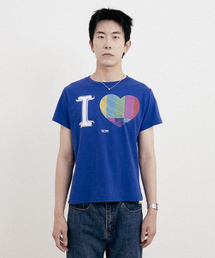 EULER（ユーラ）の「シュリンククロップグリッチハートTシャツ(ブルー)（Tシャツ/カットソー）」