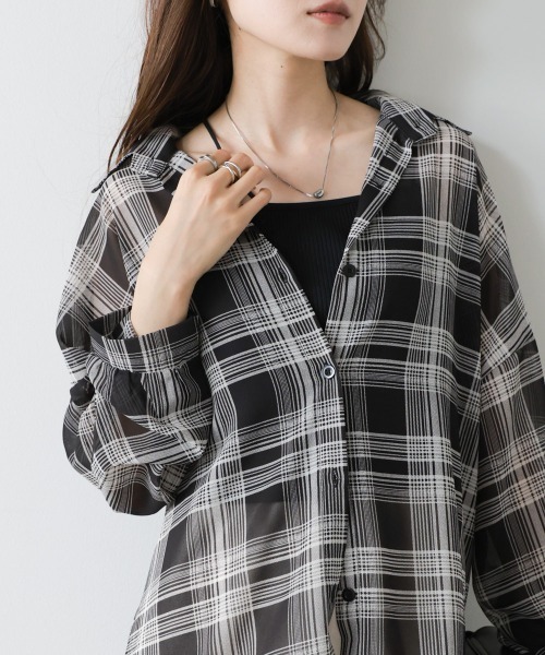 Bab(バブ)の「【着回し力抜群】シアーベーシックチェックシャツ(シャツ/ブラウス・レディース・ブラック/ブラウン・M)」の19枚目の写真