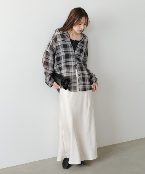 Bab(バブ)の「【着回し力抜群】シアーベーシックチェックシャツ(シャツ/ブラウス・レディース・ブラック/ブラウン・M)」の20枚目の写真