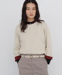 ◆【ドライタッチ / レーヨン混 / ウォッシャブル】ハイゲージバイカラークルーネックプルオーバー