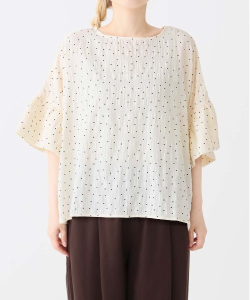 HEART MARKET（ハートマーケット）の「袖フリルドットプルオーバー（Tシャツ/カットソー・レディース・ブラック系1/ベージュ系2/ベージュ系1/ブラック系2・FREE）」の6枚目の写真