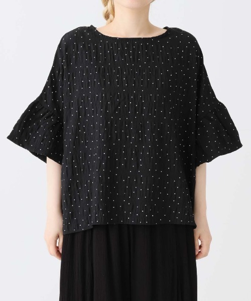 HEART MARKET（ハートマーケット）の「袖フリルドットプルオーバー（Tシャツ/カットソー・レディース・ブラック系1/ベージュ系2/ベージュ系1/ブラック系2・FREE）」の7枚目の写真