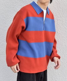 ハーフジップ」に該当するニット/セーター（ボーダー柄）ファッション