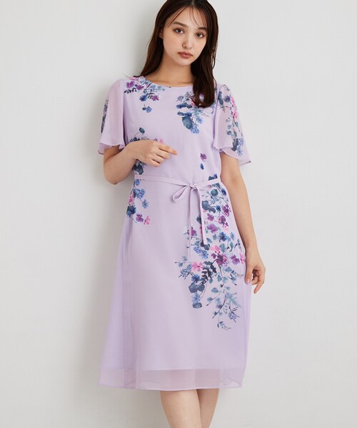 Sunauna(スーナウーナ)の「【手洗い可/日本製】多色花柄プリントワンピース(ワンピース・レディース・パープル系1/ライトグリーン系/ベージュ系・40/38/36/34)」の3枚目の写真