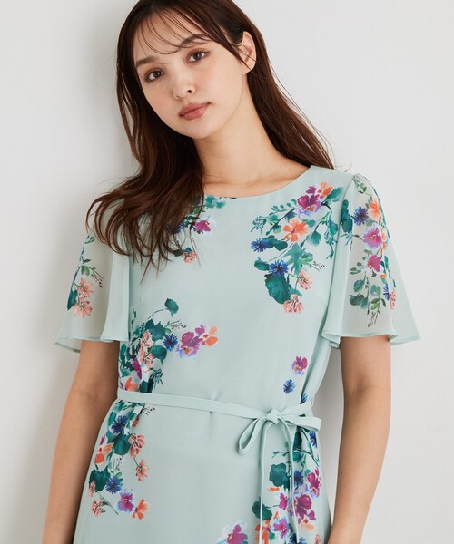 Sunauna(スーナウーナ)の「【手洗い可/日本製】多色花柄プリントワンピース(ワンピース・レディース・パープル系1/ライトグリーン系/ベージュ系・40/38/36/34)」の5枚目の写真