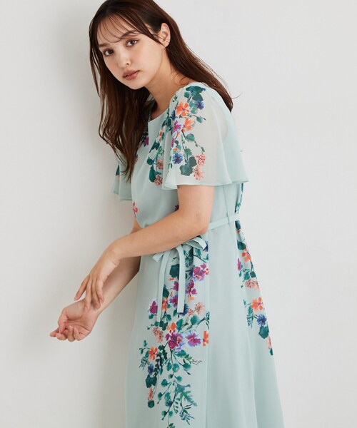 Sunauna(スーナウーナ)の「【手洗い可/日本製】多色花柄プリントワンピース(ワンピース・レディース・パープル系1/ライトグリーン系/ベージュ系・40/38/36/34)」の6枚目の写真