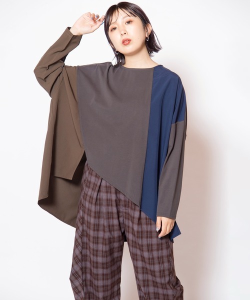 OSMOSIS（オズモーシス）の「アシンメトリーヘム切替長袖Tシャツ（Tシャツ/カットソー・レディース・チャコール/アイボリー/ブラック・ONE SIZE）」の14枚目の写真