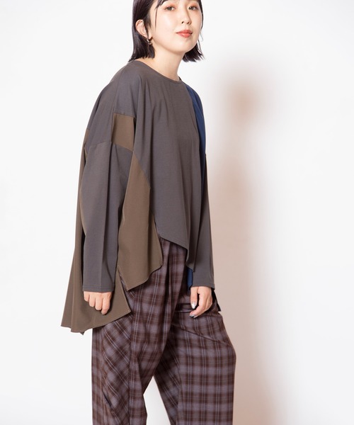 OSMOSIS（オズモーシス）の「アシンメトリーヘム切替長袖Tシャツ（Tシャツ/カットソー・レディース・チャコール/アイボリー/ブラック・ONE SIZE）」の17枚目の写真