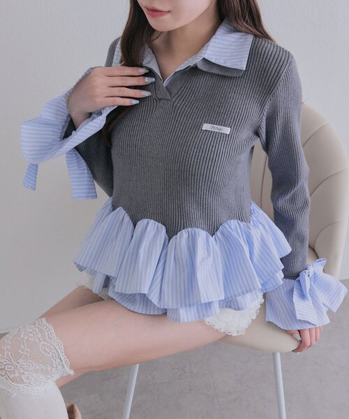 OLIVE des OLIVE（オリーブデオリーブ）の「2枚衿スキッパーニット（ニット/セーター・レディース・チャコールグレー/ブラック/ボルドー・FREE）」の21枚目の写真