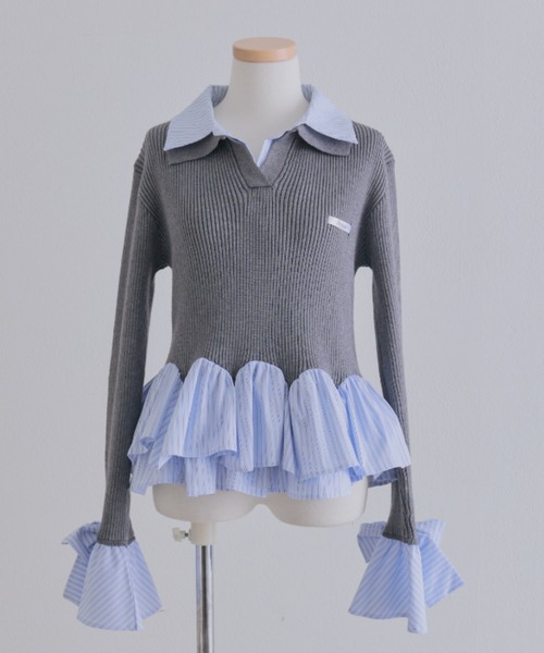 OLIVE des OLIVE（オリーブデオリーブ）の「2枚衿スキッパーニット（ニット/セーター・レディース・チャコールグレー/ブラック/ボルドー・FREE）」の6枚目の写真